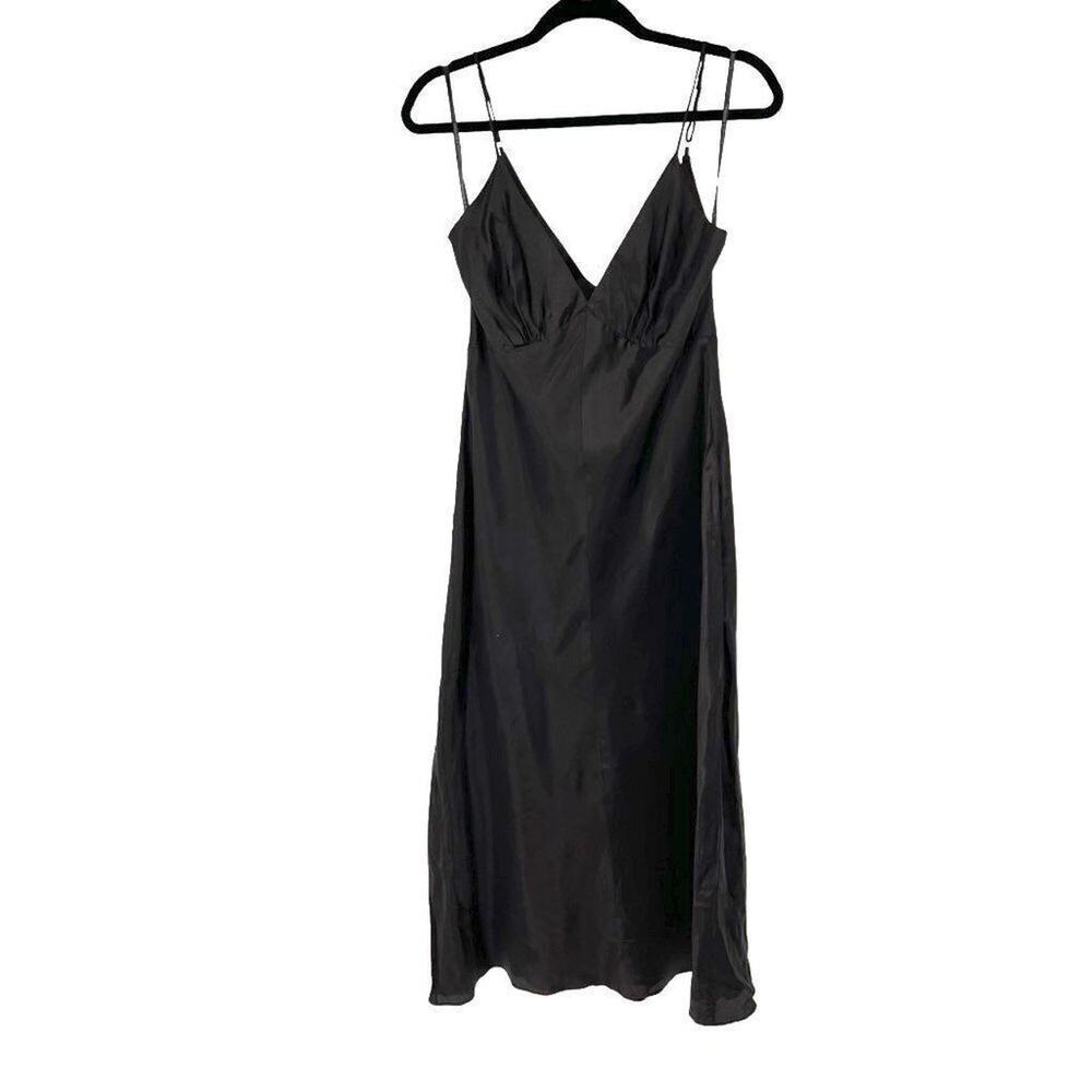 Watters & Watters Black Slip Adjustable Spaghetti Strap Dress